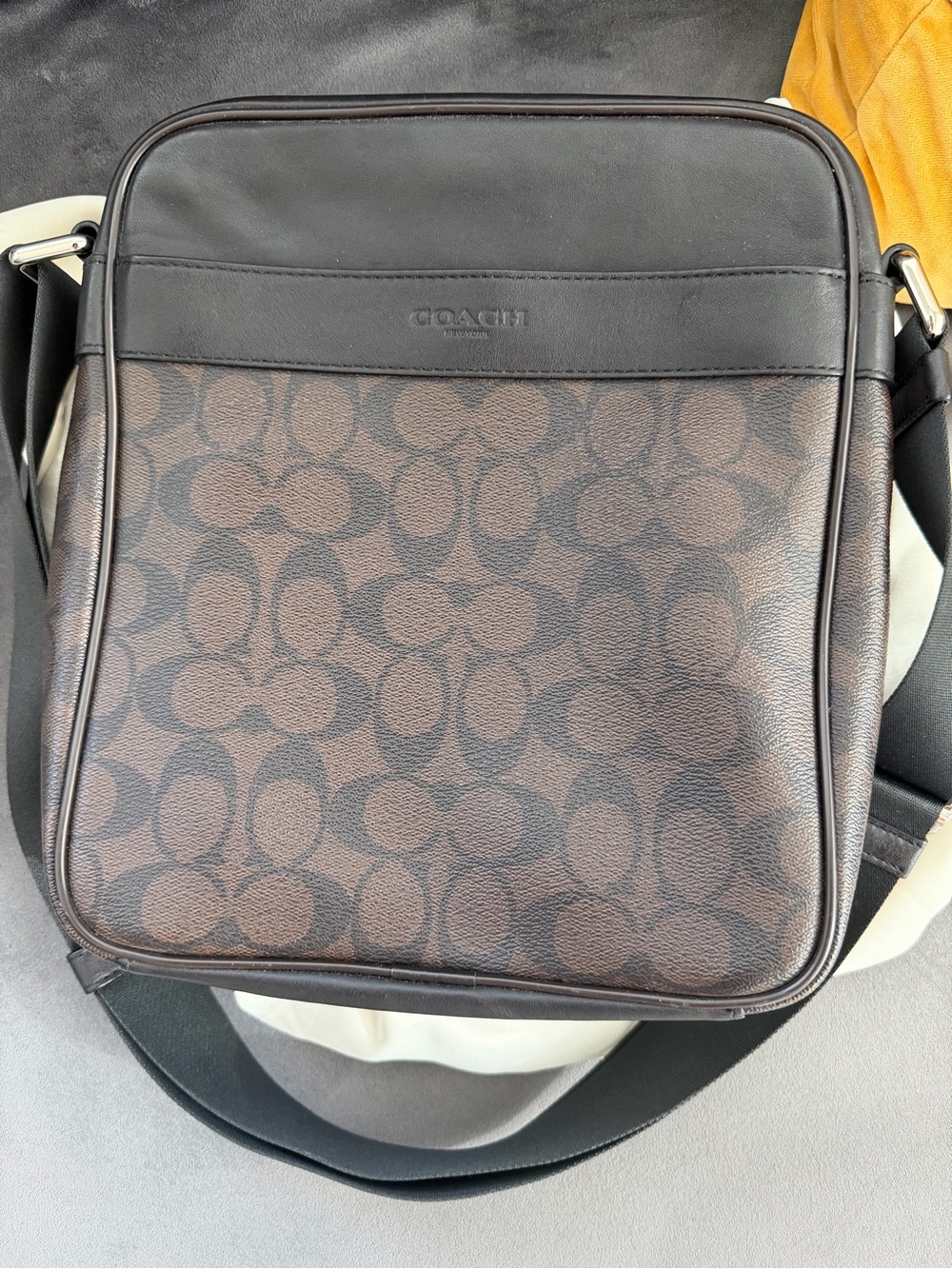 Coach Brown Signature Messenger Bag with Black Trim